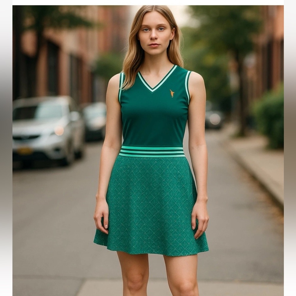 William Murray Golf Green V-Neck Mini Dress